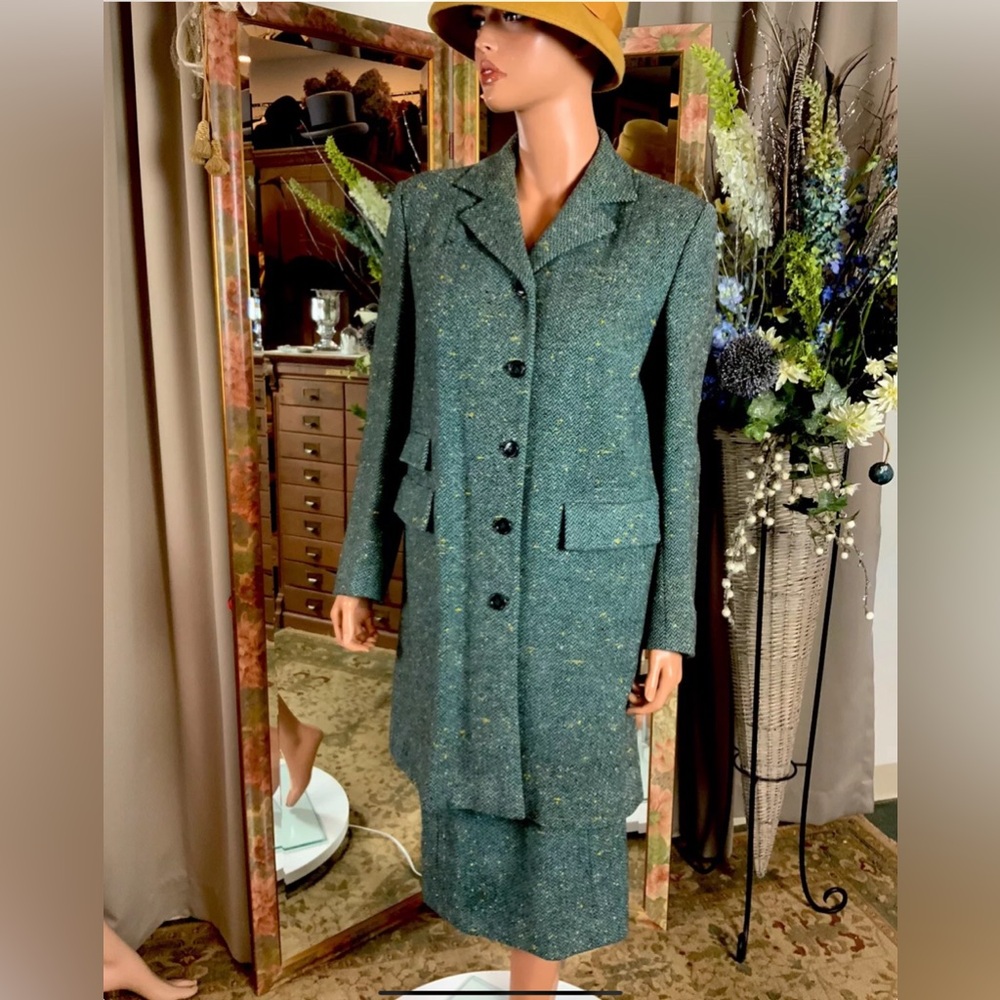 Vintage Edson’s Blue Wool Tweed Walking Suit Jacket Sz 14 Skirt Sz 6